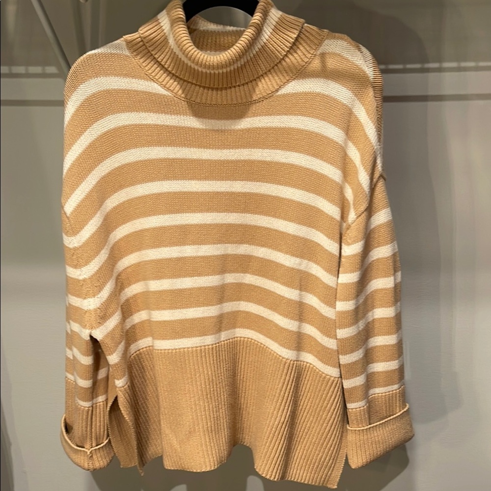 GAP Tan and White Turtleneck Sweater with Nautical Stripes